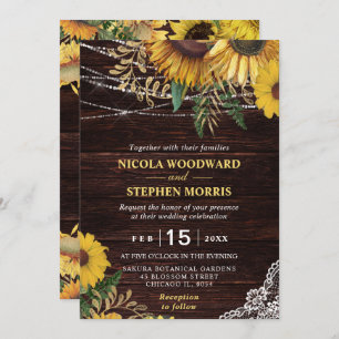 Invitation Mariage rustique de lumière de tournesol et de cor