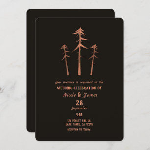 Invitation Mariage rustique de pins grands en bronze de