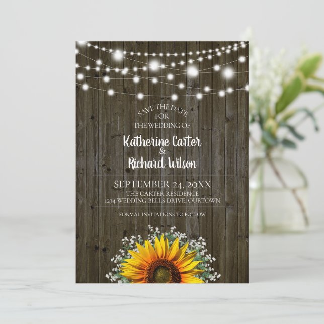 Invitation Mariage rustique de tournesol Enregistrer la date (Debout devant)