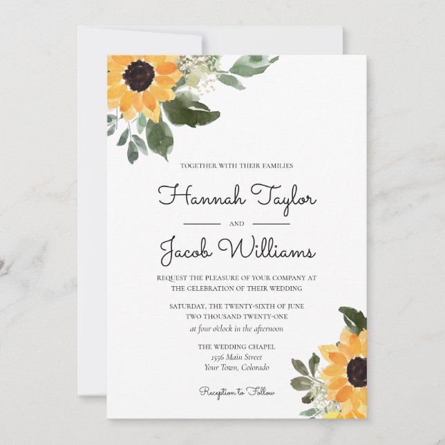 Invitation Mariage rustique de tournesol Eucalyptus (Devant)
