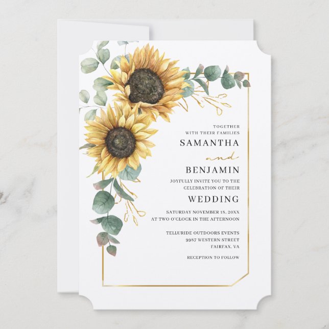 Invitation Mariage rustique de tournesol floral Eucalyptus (Devant)