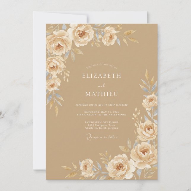 Invitation Mariage Rustique Délicat de Sable (Devant)