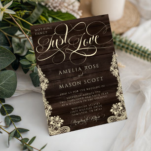 Invitation Mariage Rustique Dentelle Bois Sombre Juste Amour