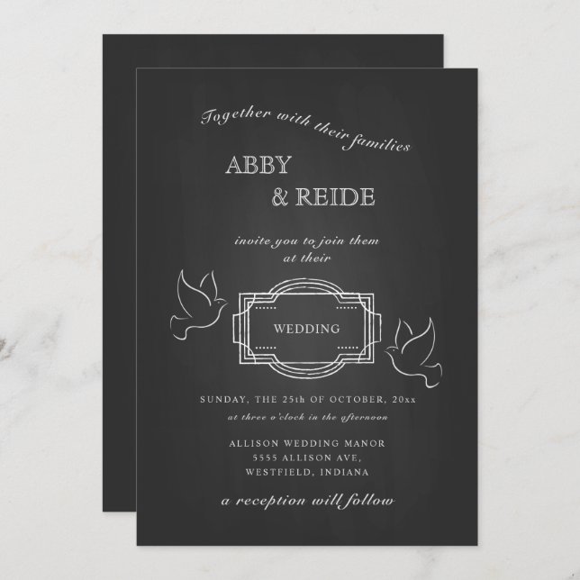 Invitation Mariage rustique des colombes dessinées à la main (Devant / Derrière)