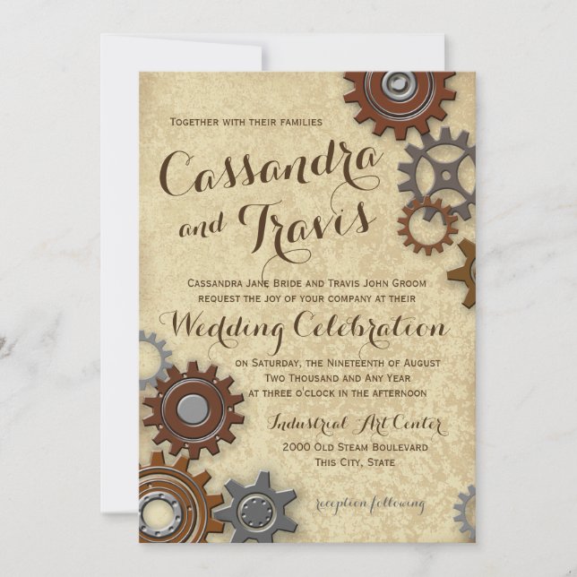Invitation Mariage rustique des engrenages industriels (Devant)