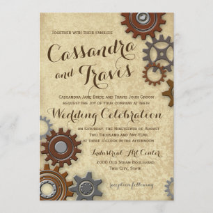 Invitation Mariage rustique des engrenages industriels