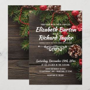 Invitation Mariage rustique d'hiver de guirlande de pin de
