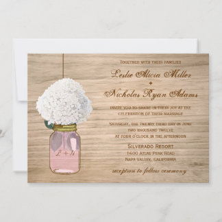 Invitation Mariage rustique d'hortensia de pot de maçon de