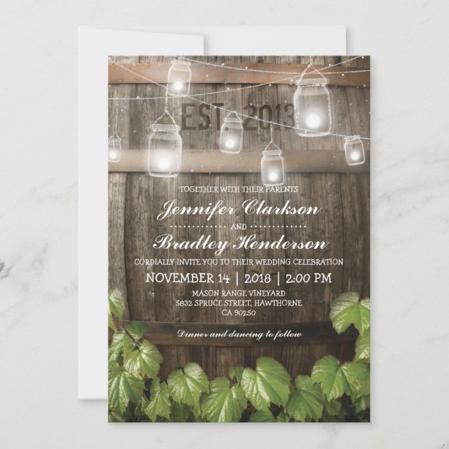 Invitation Mariage rustique du pays | Vigne de baril (Devant)