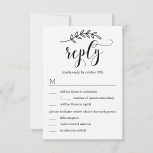 Invitation Mariage rustique Elegance RSVP avec options de men