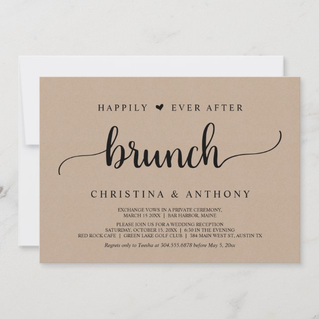 Invitation Mariage rustique Elopement Heureux Jamais Après Br (Devant)