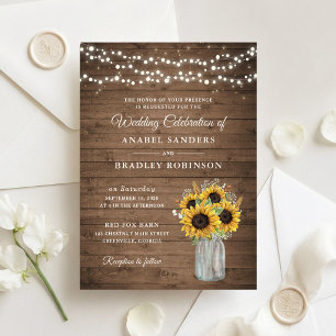 Invitation Mariage Rustique en Bois avec Tournesols en Pot Ma
