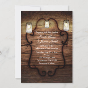 Invitation Mariage rustique en bois et bocaux Mason Lumière