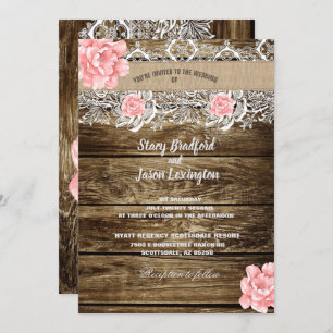 Invitation Mariage rustique en bois et dentelle
