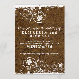 Invitation Mariage rustique en cuir et dentelle