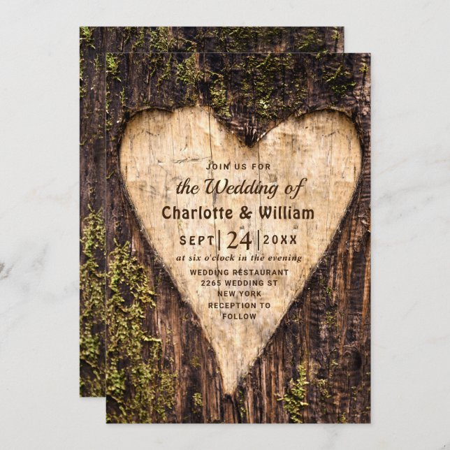 Invitation Mariage rustique en écorce de bois (Devant / Derrière)