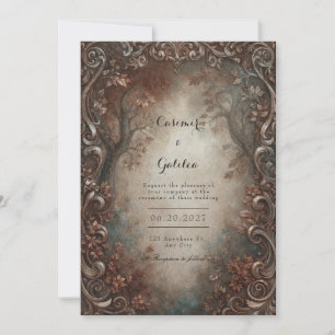 Invitation Mariage rustique en forêt automnale avec filigrane