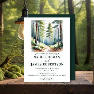 Invitation Mariage rustique en forêt Bois verts