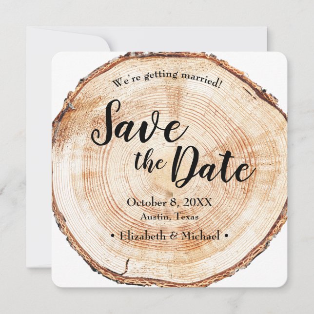 Invitation Mariage rustique Enregistrer la photo de date Wood (Devant)