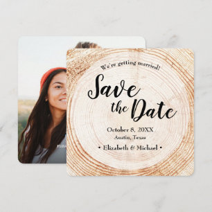 Invitation Mariage rustique Enregistrer la photo de date Wood