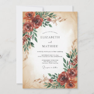 Invitation Mariage Rustique Feuilles de Cuivre