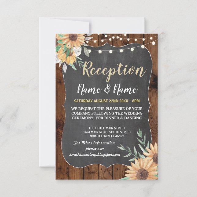 Invitation Mariage Rustique Fleurs Réception Tournesol Bois (Devant)