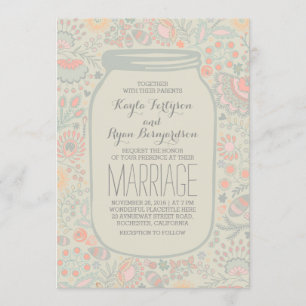 Invitation Mariage rustique floral de pot de maçon