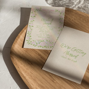 Invitation Mariage rustique floral été tiré vert rose