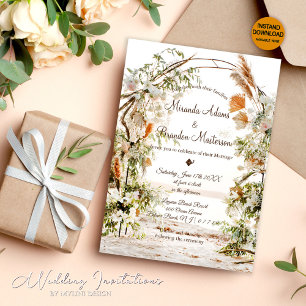 Invitation Mariage Rustique Floral Palm Arch Plage tropicale