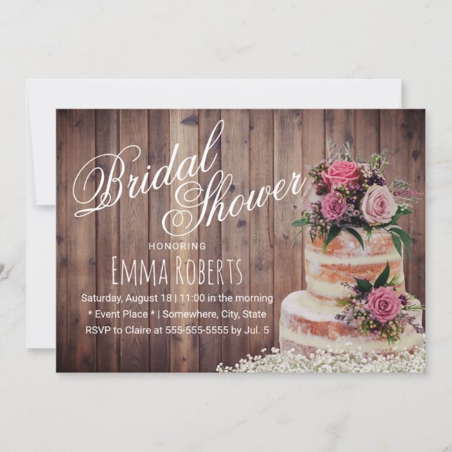 Invitation Mariage rustique Gâteau Floral Élégante Fête des m (Devant)