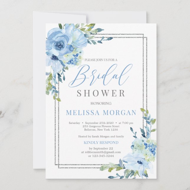 Invitation Mariage rustique géométrique et floral argenté et  (Devant)