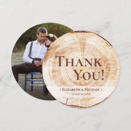 Invitation Mariage rustique grain de bois Merci photo person