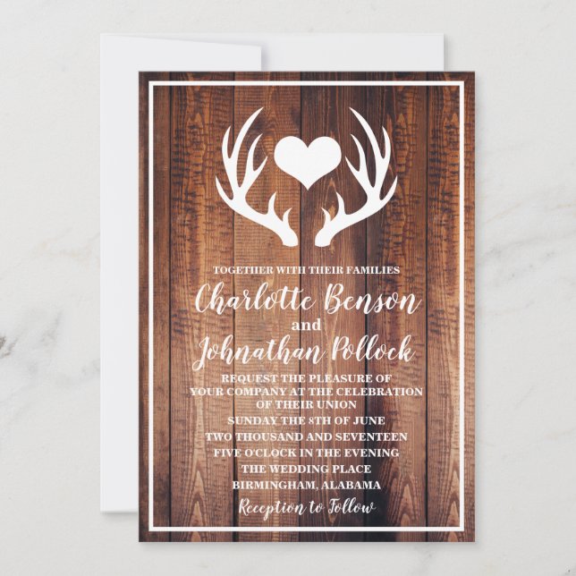 Invitation Mariage Rustique Grange foncée Bois et Blancs Antl (Devant)
