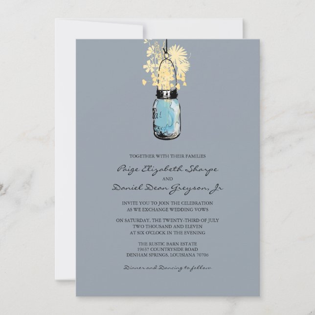 Invitation Mariage rustique Hanging Mason Jar (Devant)