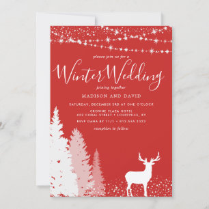 Invitation Mariage rustique hivernal Cerf Woodland Rouge