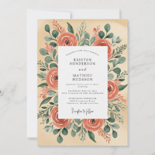 Invitation Mariage rustique illustré aux tons de pêche