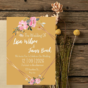 Invitation Mariage rustique jaune floral 