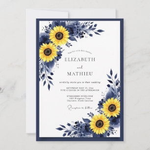Invitation Mariage Rustique Jaune Vibrant Bleu Marine