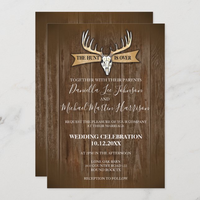 Invitation Mariage Rustique La Chasse Est Finie (Devant / Derrière)