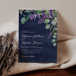 Invitation Mariage Rustique Lavande et Eucalyptus Bleu Nuit