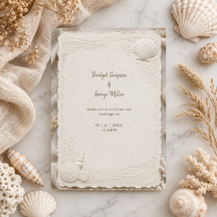 Invitation Mariage rustique lin côte coquillages