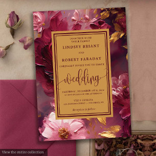 Invitation Mariage Rustique Luxe Bourgogne Or Floral Invite