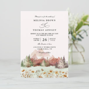 Invitation Mariage Rustique Montagne Code QR Fleur Sauvage Ma