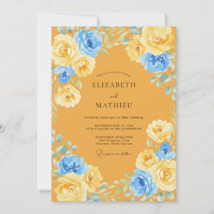 Invitation Mariage Rustique Moutarde Pétales Azur