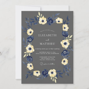Invitation Mariage rustique Navy Yellow Blossom