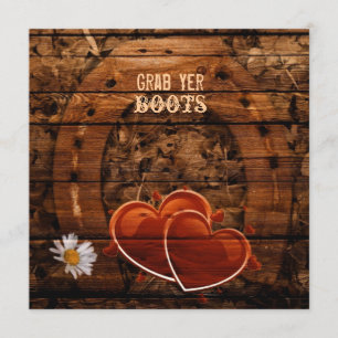 Invitation Mariage Rustique Occidental en Bois de Grange et F