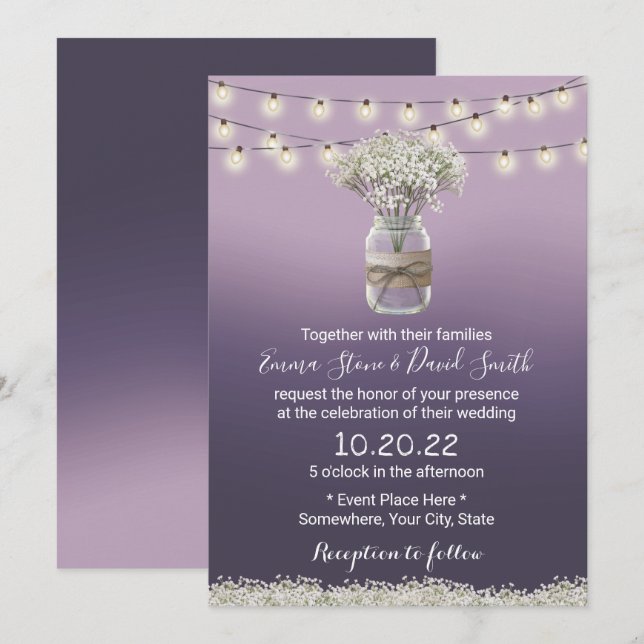 Invitation Mariage rustique Ombre Floral Purple de l'haleine  (Devant / Derrière)