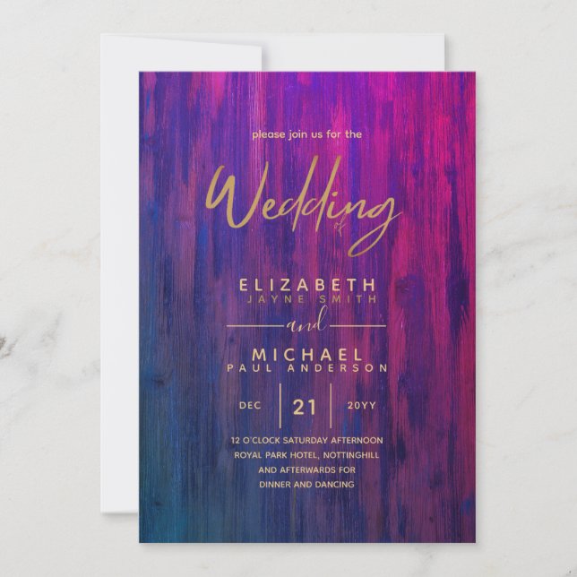 Invitation Mariage Rustique Purple Gold Budget Invite (Devant)