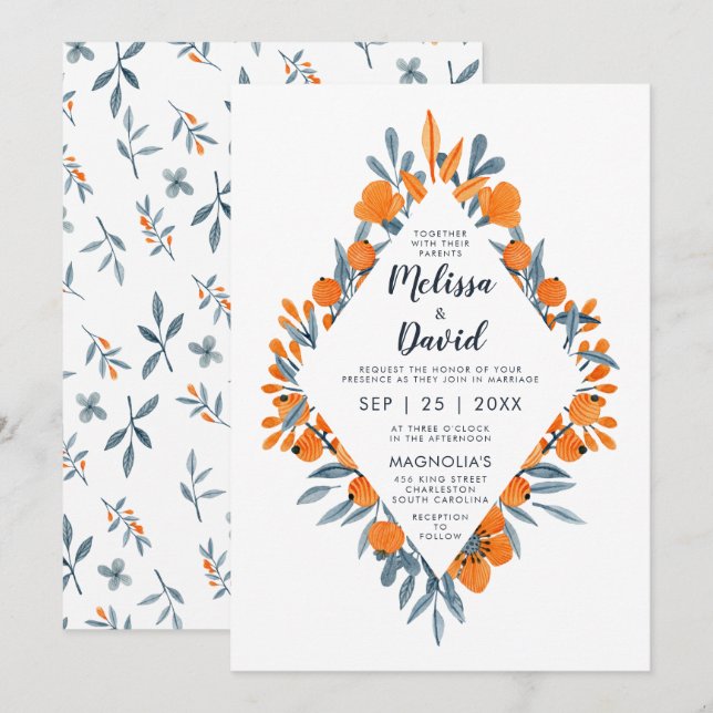 Invitation Mariage rustique romantique de couleur d'eau (Devant / Derrière)