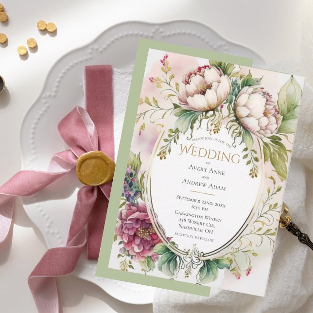 Invitation Mariage rustique romantique vert sauge élégant (Créateur téléchargé)